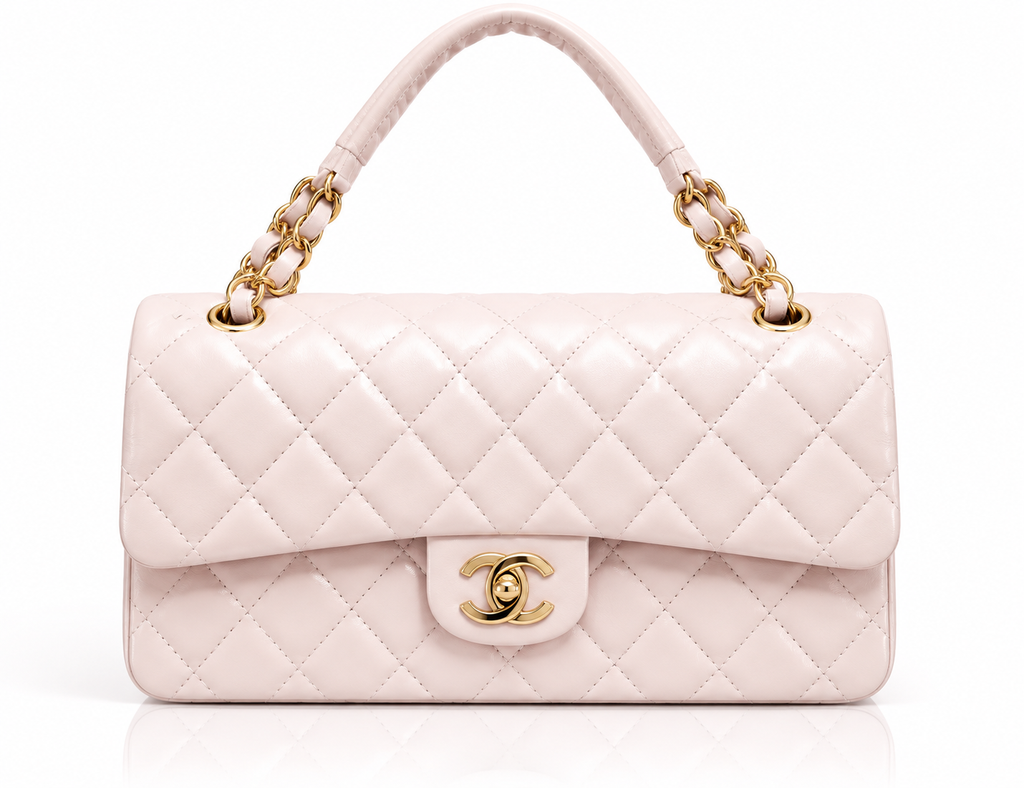 Elegant Light Pink Quilted Shoulder Bag – Gold Chain Detail