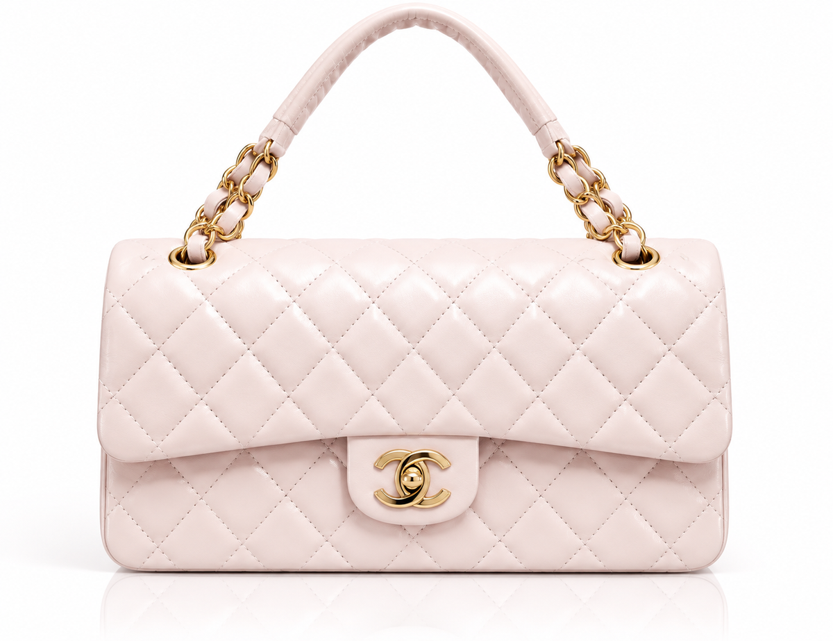 Elegant Light Pink Quilted Shoulder Bag – Gold Chain Detail