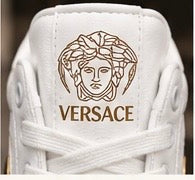 White Luxury Designer-Style Sneakers – Gold Medusa Detail 👟✨