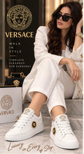 White Luxury Designer-Style Sneakers – Gold Medusa Detail 👟✨