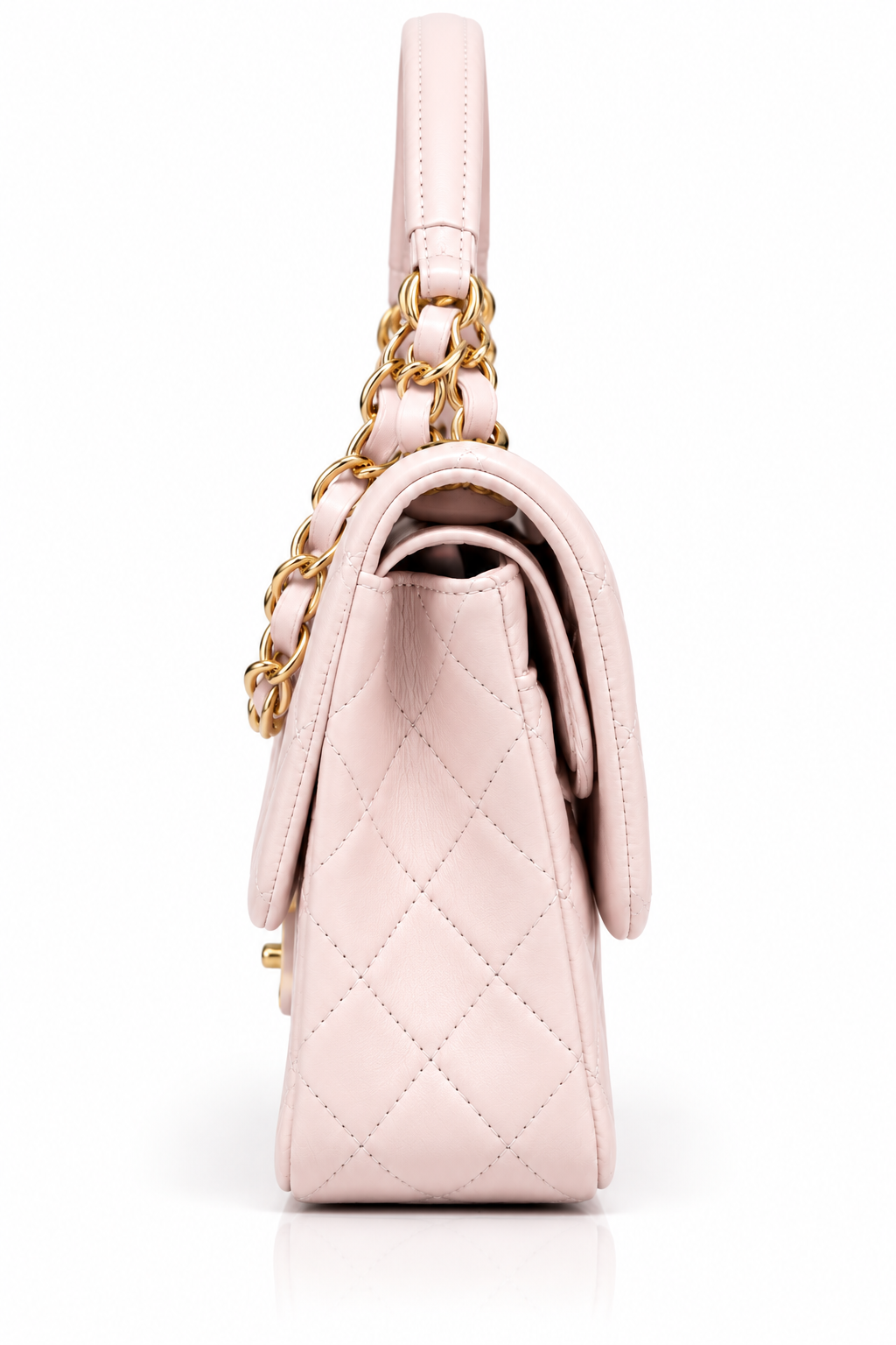 Elegant Light Pink Quilted Shoulder Bag – Gold Chain Detail