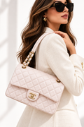 Elegant Light Pink Quilted Shoulder Bag – Gold Chain Detail