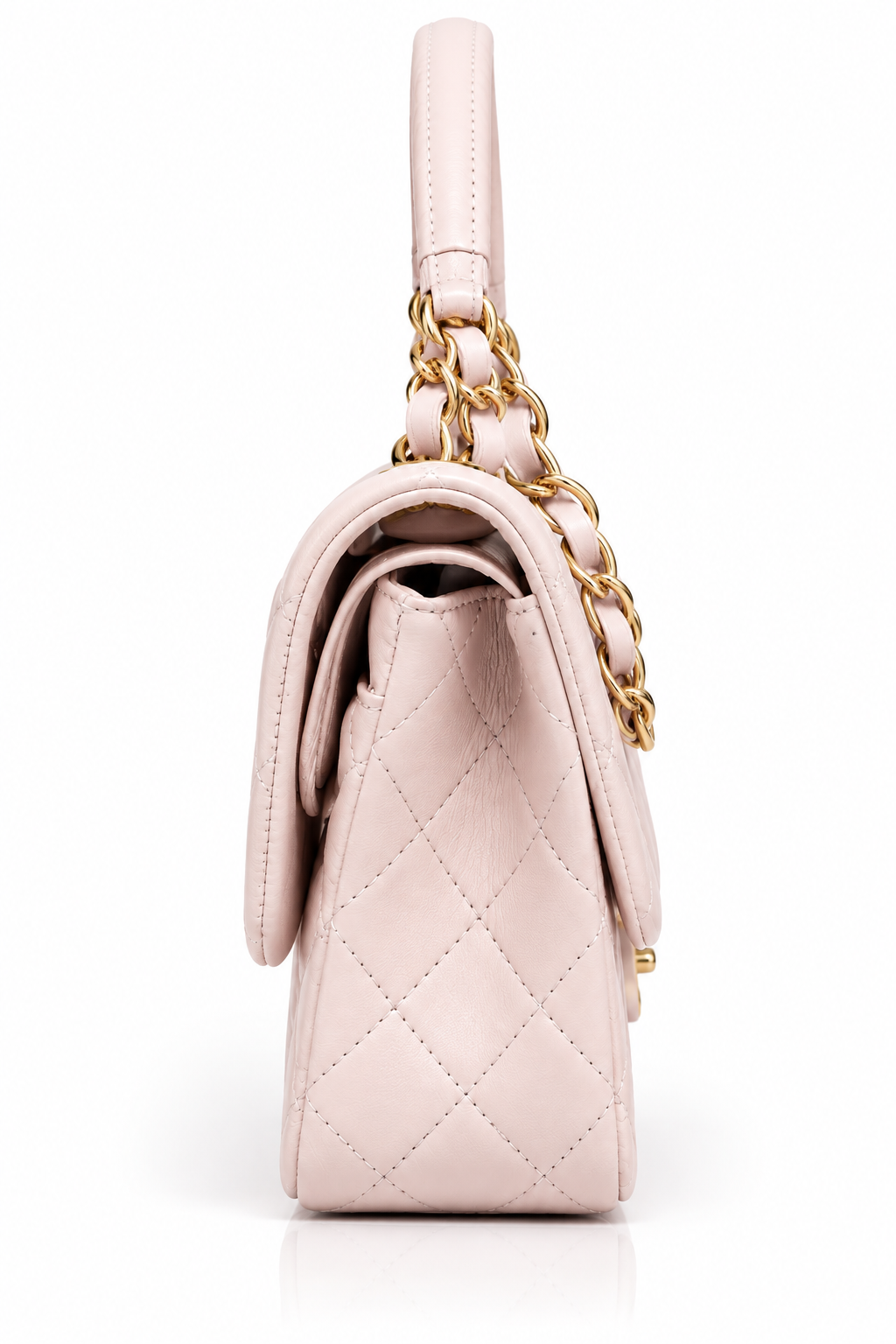 Elegant Light Pink Quilted Shoulder Bag – Gold Chain Detail